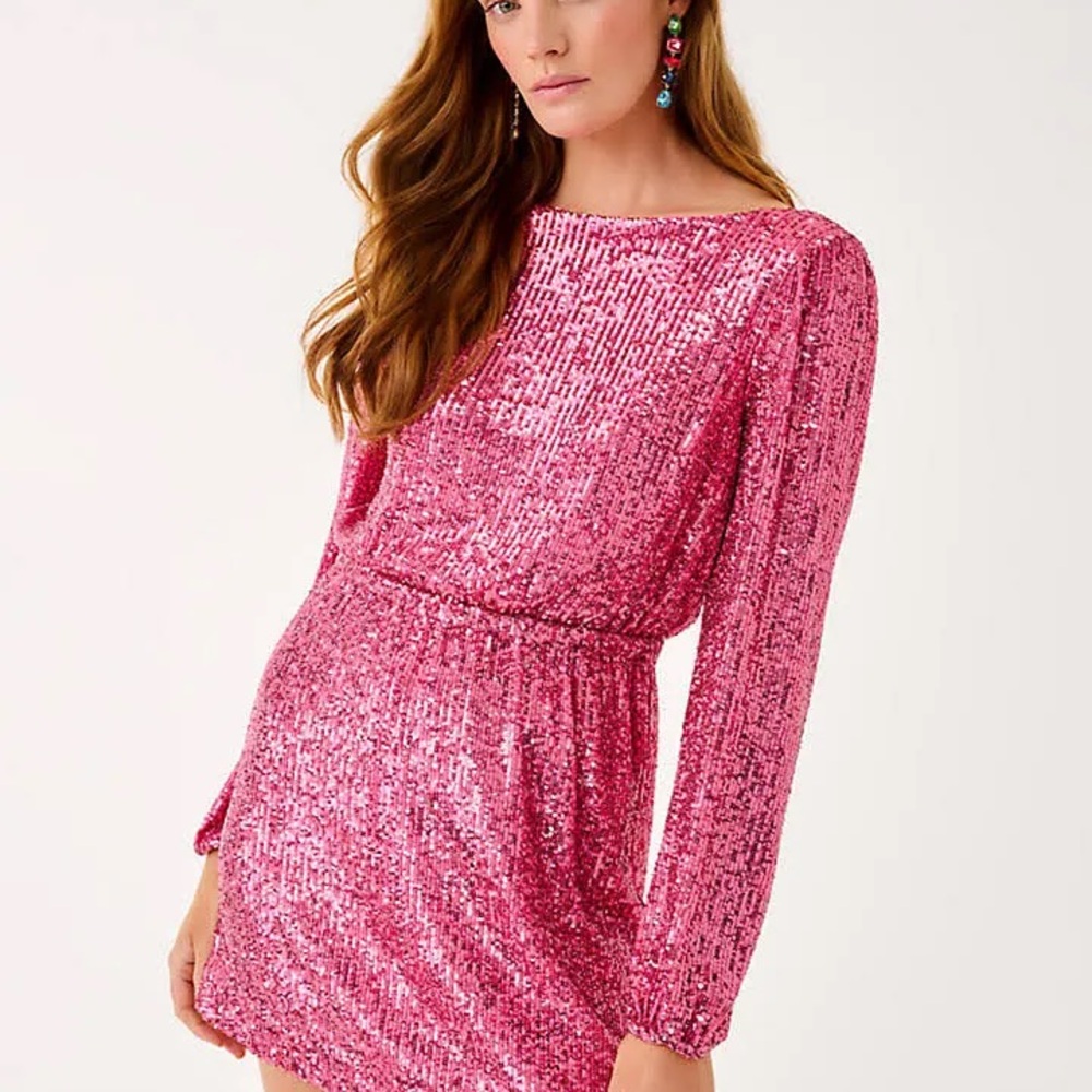 Lilly Pulitzer Jan Pink Sequin Long Sleeve Romper Dress